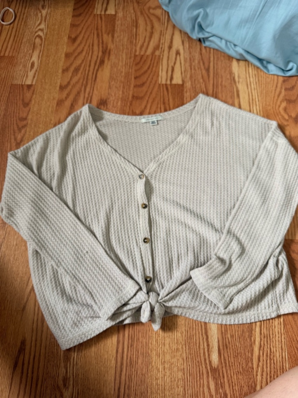 American Eagle Outfitters Beige Waffle Knit Top